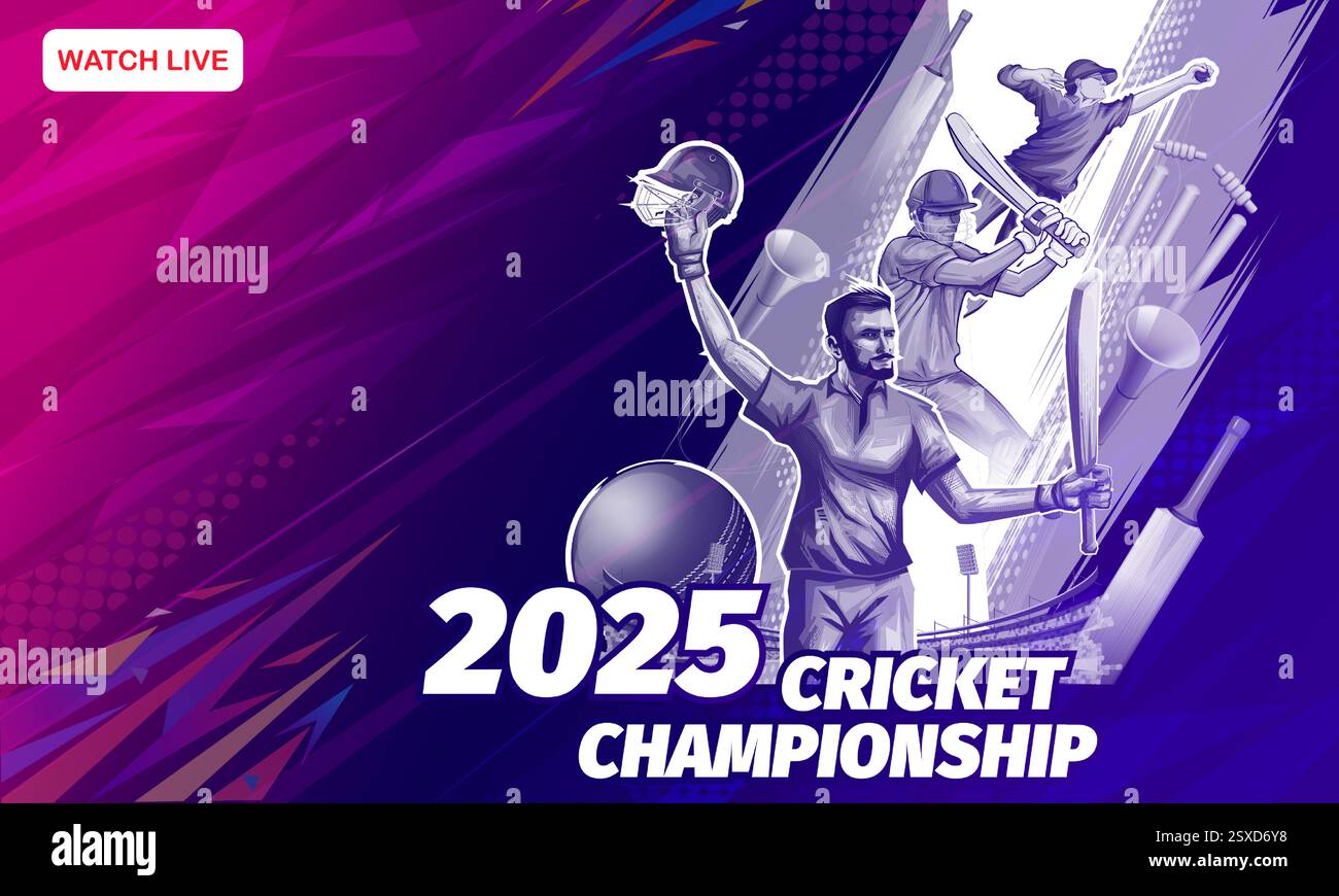 illustration de batteur jouant un fond sportif de championnat de cricket Illustration de Vecteur