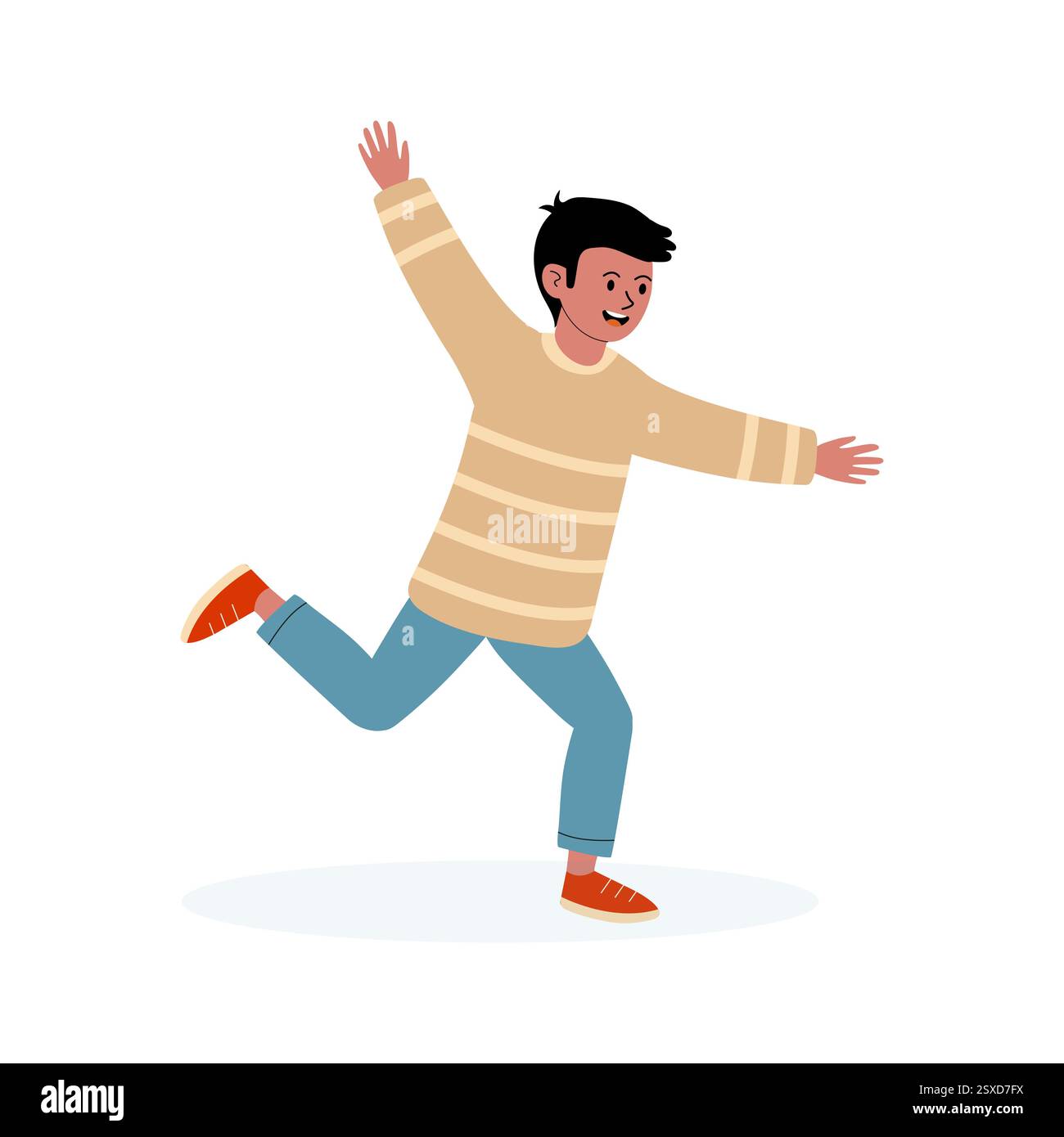 Jeune garçon joyeux courir dans une tenue décontractée avec des chaussures lumineuses Illustration de Vecteur
