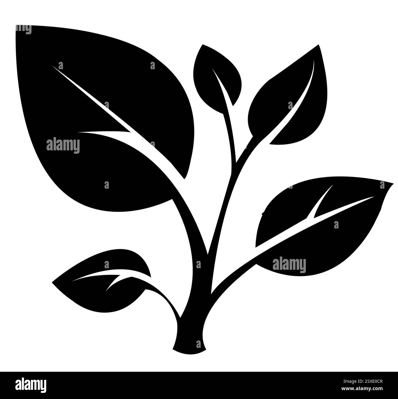 Illustration vectorielle noire élégante d'une plante avec des feuilles et des branches distinctes pour des utilisations de conception polyvalentes Illustration de Vecteur