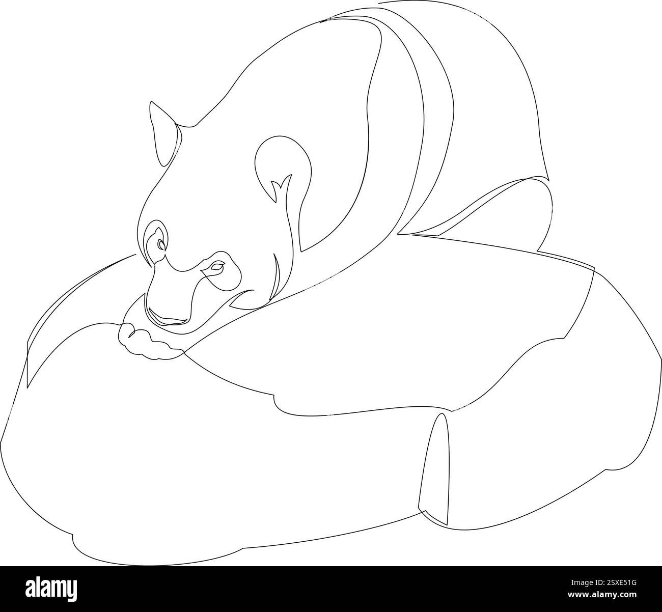 Ours panda à une ligne reposant sur une silhouette de design rock. Illustration vectorielle de style minimaliste dessinée à la main Illustration de Vecteur