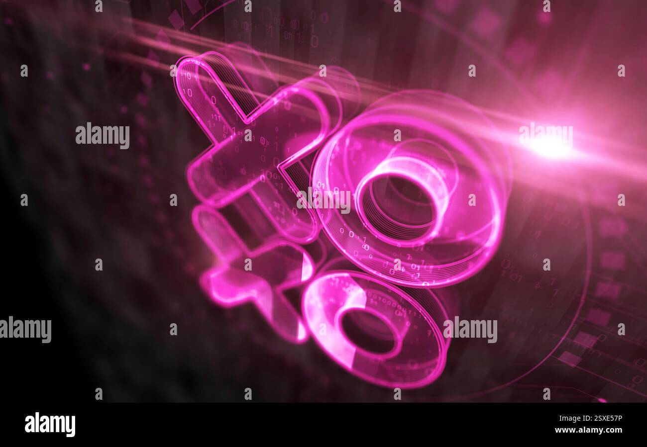 Concept numérique XOXO symbole d'amour et de baiser. Réseau, signe de cybertechnologie et icône abstraite de fond d'ordinateur illustration 3D. Banque D'Images