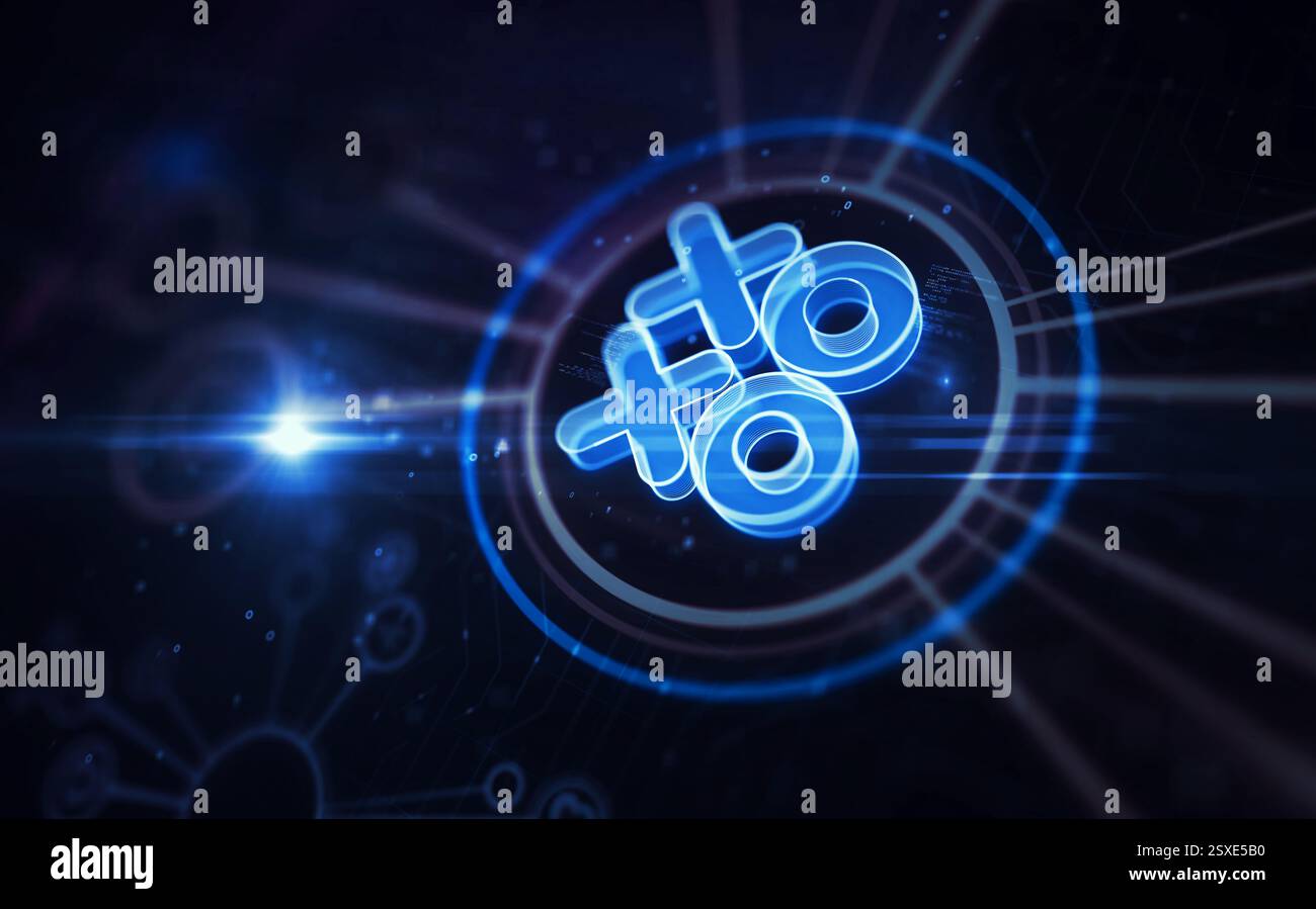 Concept numérique XOXO symbole d'amour et de baiser. Réseau, signe de cybertechnologie et icône abstraite de fond d'ordinateur illustration 3D. Banque D'Images