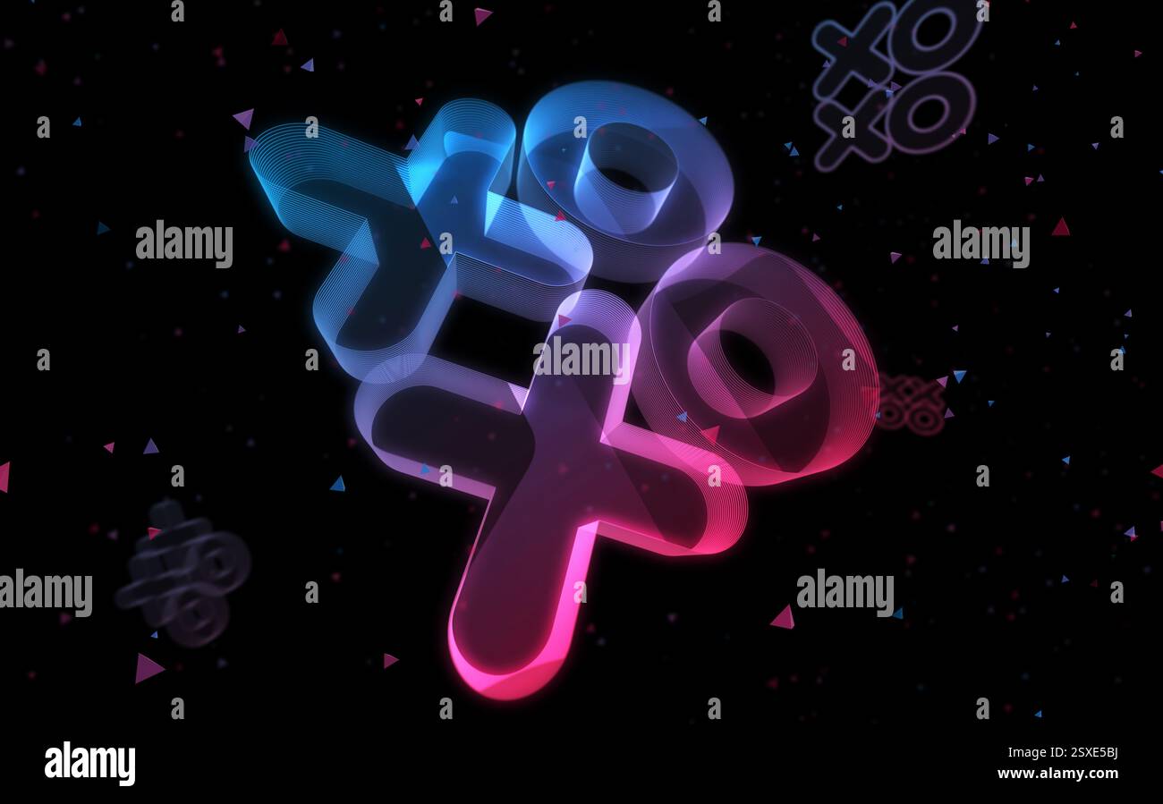 XOXO Love and KISS symbole numérique concept abstrait verre holographique. Cyber-technologie et fond informatique illustration d'objet 3D. Banque D'Images