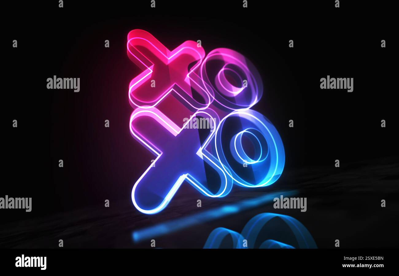 XOXO Love and KISS symbole numérique concept abstrait verre holographique. Cyber-technologie et fond informatique illustration d'objet 3D. Banque D'Images