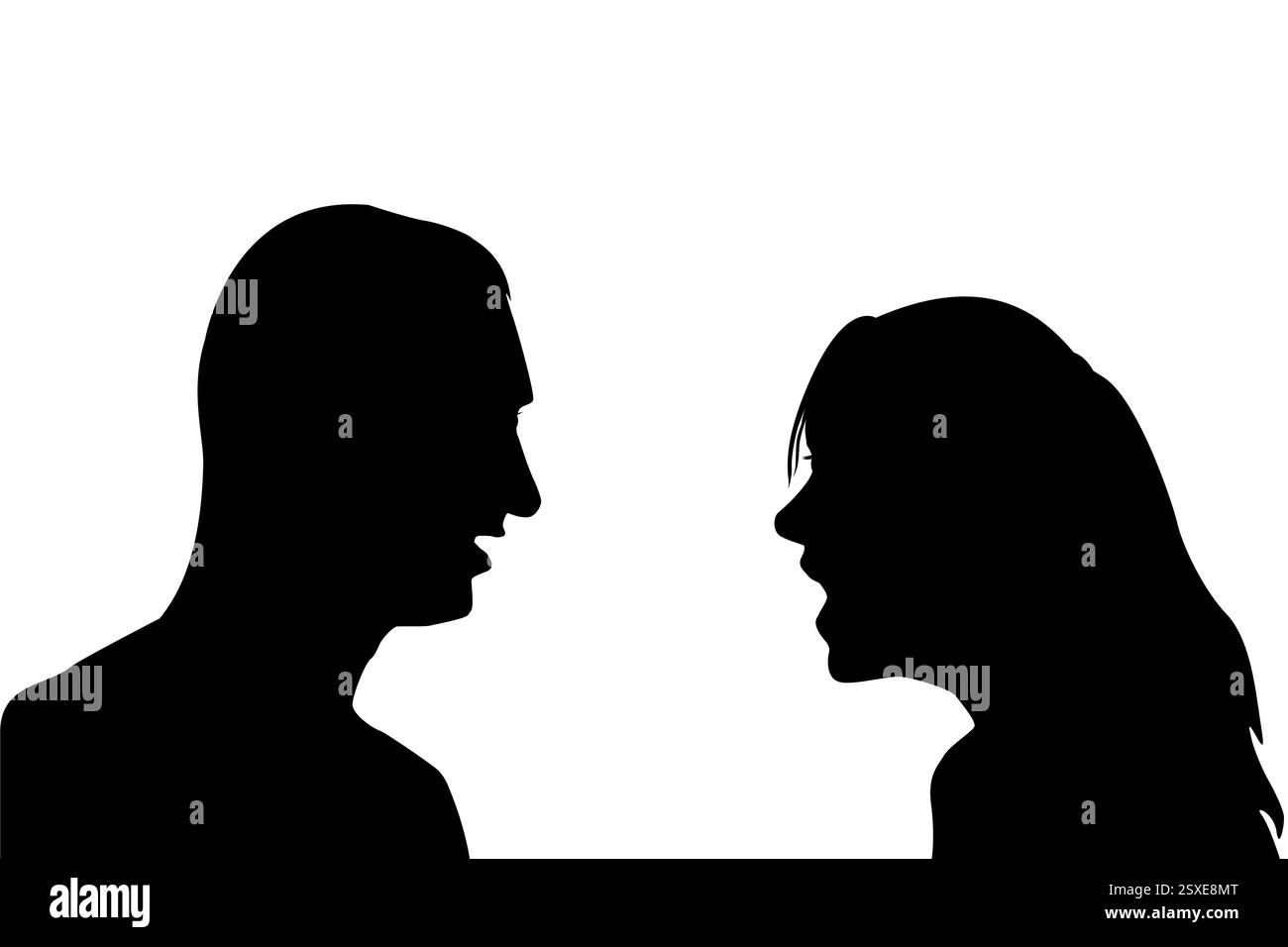 Silhouette d'un couple féminin et masculin de profil criant l'un sur l'autre Illustration de Vecteur