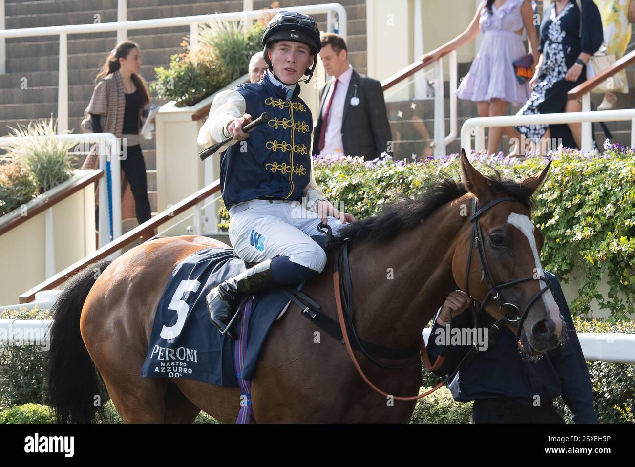 Ascot, Berkshire, Royaume-Uni. 10 mai 2024. Le cheval HEDONISTA monté par le jockey Joe Leavy gagne une place dans le Peroni Nastro Azzurzo 0,0% Apprentice handicap Stakes à Ascot Racecourse au Peroni Nastro Azzurro 0,0% Friday Raceday. Crédit : Maureen McLean/Alamy Banque D'Images