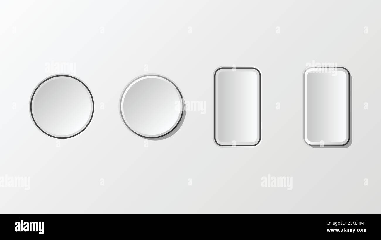 Bouton 3D forme cercle et rectangle style néomorphisme. Illustration vectorielle Illustration de Vecteur