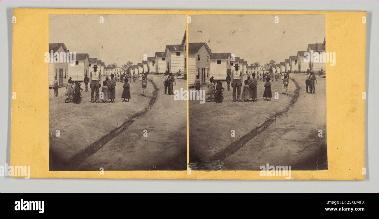 Une estampe argentée de 1863-64 représentant le village de Freedman à Arlington, en Virginie. L'image montre le village établi pour les Afro-Américains autrefois asservis pendant et après la guerre de Sécession. Banque D'Images