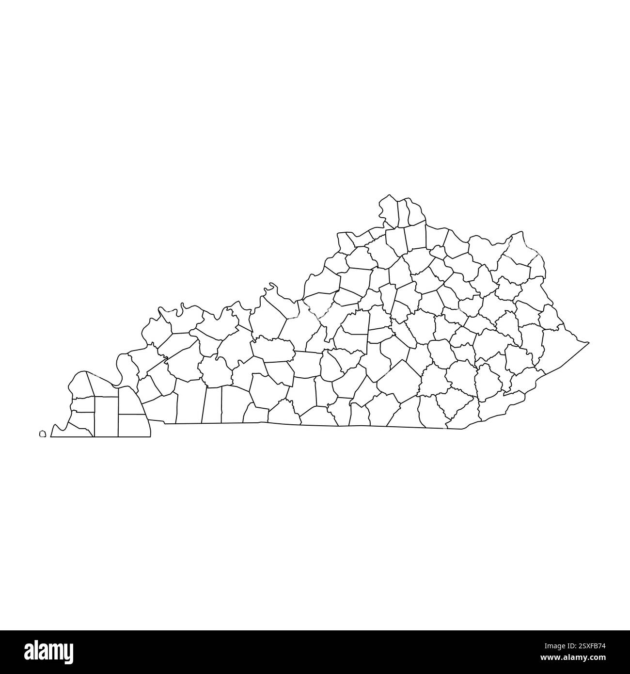 Kentucky, KY - carte politique détaillée de l'état américain. Carte administrative divisée en comtés. Carte blanche fine avec contour noir. Illustration vectorielle Illustration de Vecteur