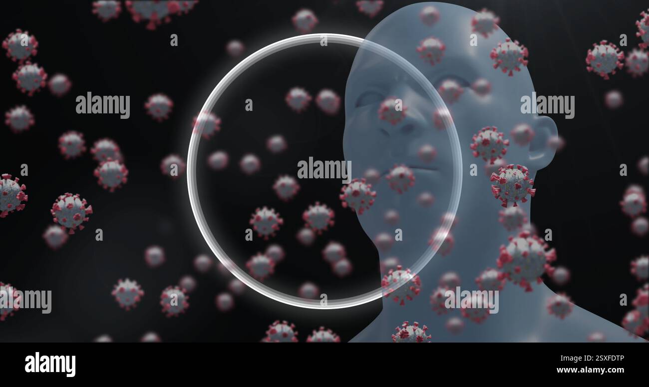 Image de cellules virales et de cercles sur l'humain digital Banque D'Images