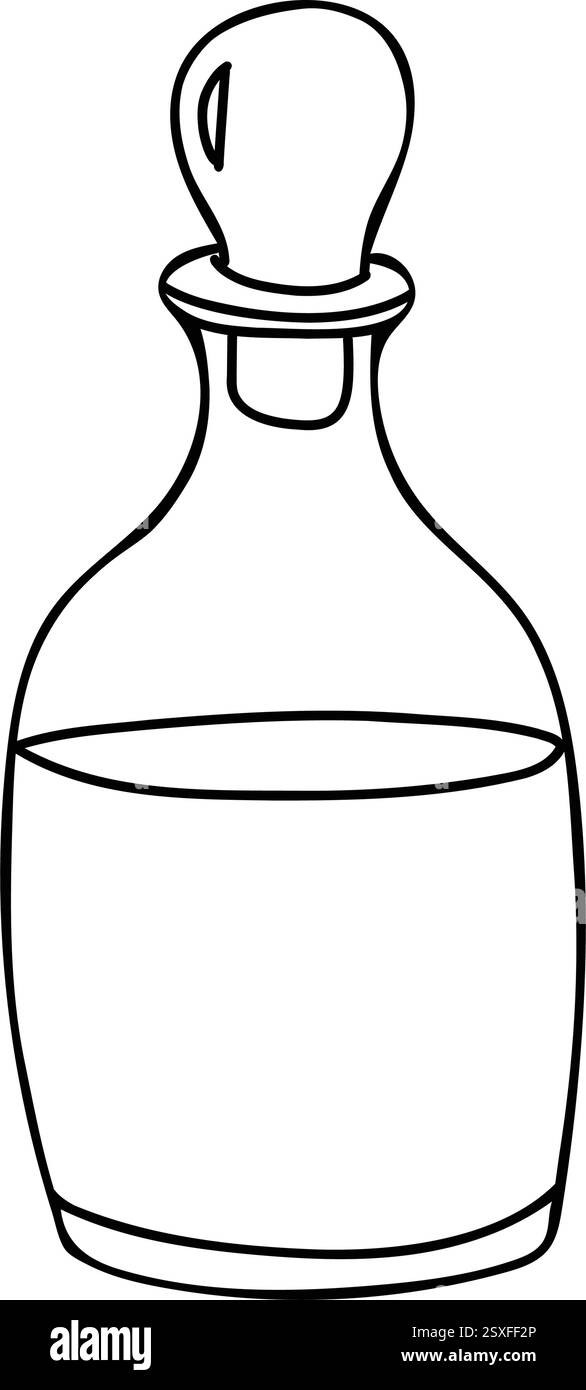 Carafe, carafe de vodka, Cognac. Illustration vectorielle dessinée à la main dans le style Doodle isolé sur un fond blanc. Un noir et blanc minimaliste simple Illustration de Vecteur