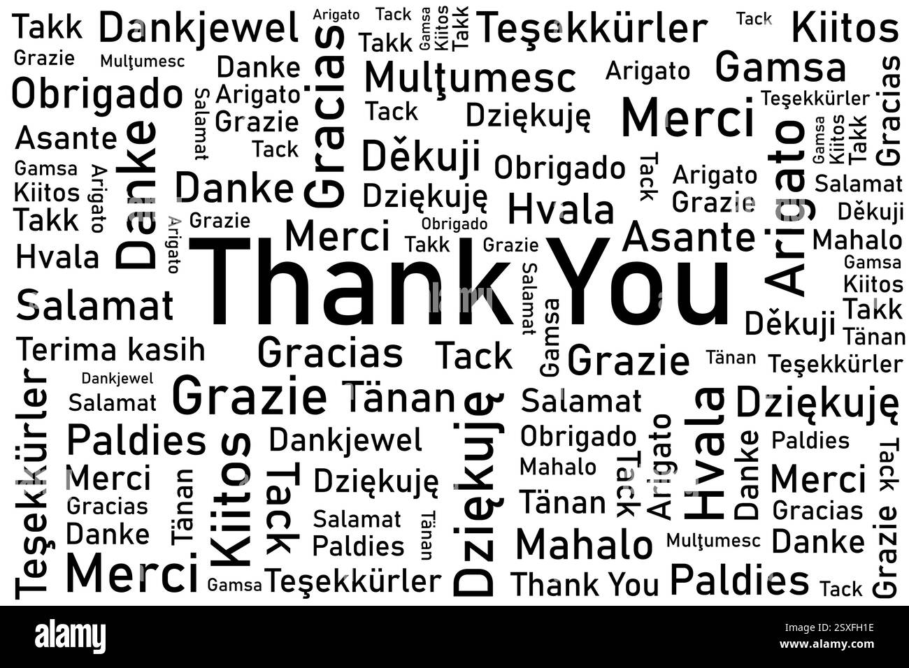 Merci langues conception de concept noir blanc. Merci Words design international. Illustration de Vecteur