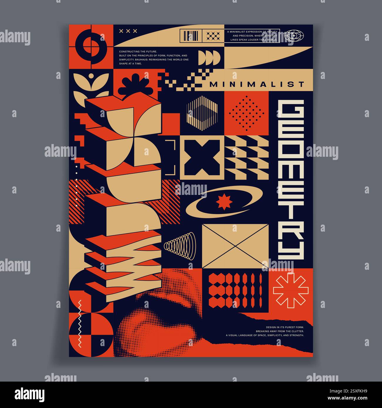 Modèle de conception d'affiche minimaliste. Formes géométriques abstraites, typographie audacieuse, symboles graphiques brutalistes et bauhaus. Style postmoderne. Graphique vectoriel EPS10. Illustration de Vecteur
