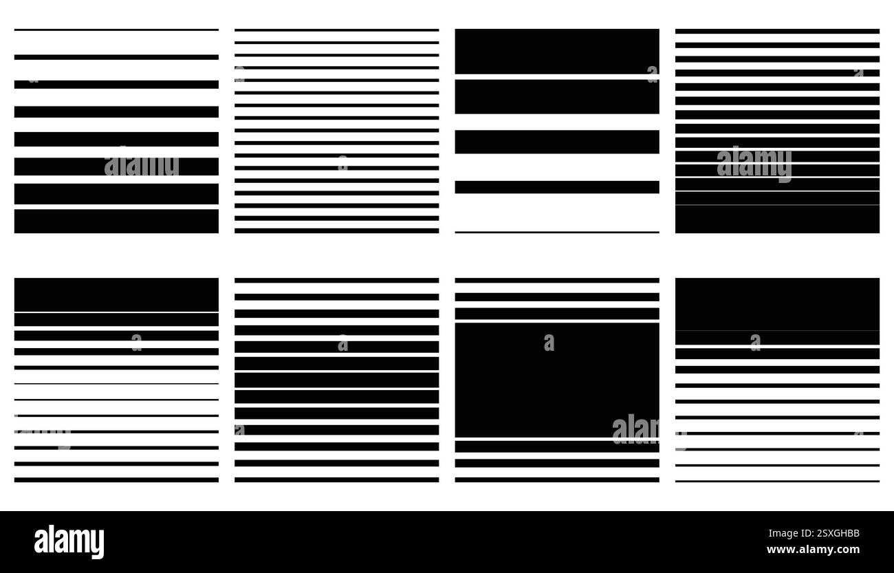 Motifs ou bordures demi-teintes abstraits rayés sans couture. Éléments graphiques dégradés de pop art noir. Collection de motifs linéaires ombrés. Illustration de Vecteur