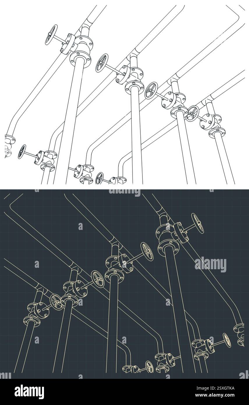 Illustrations vectorielles stylisées de canalisations industrielles et de plans de vannes Illustration de Vecteur