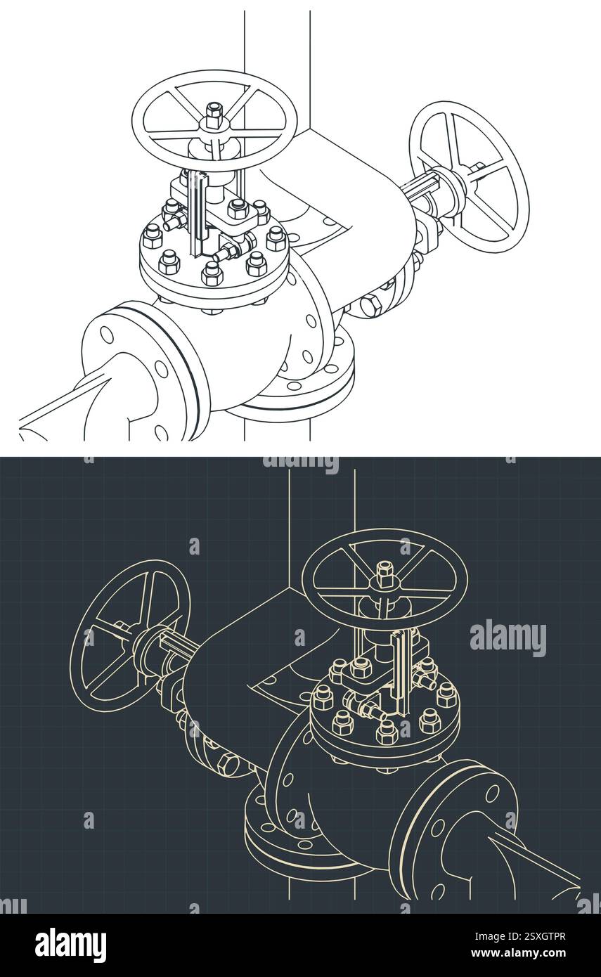 Illustrations vectorielles stylisées de dessins isométriques de robinets à boisseau sphérique Illustration de Vecteur