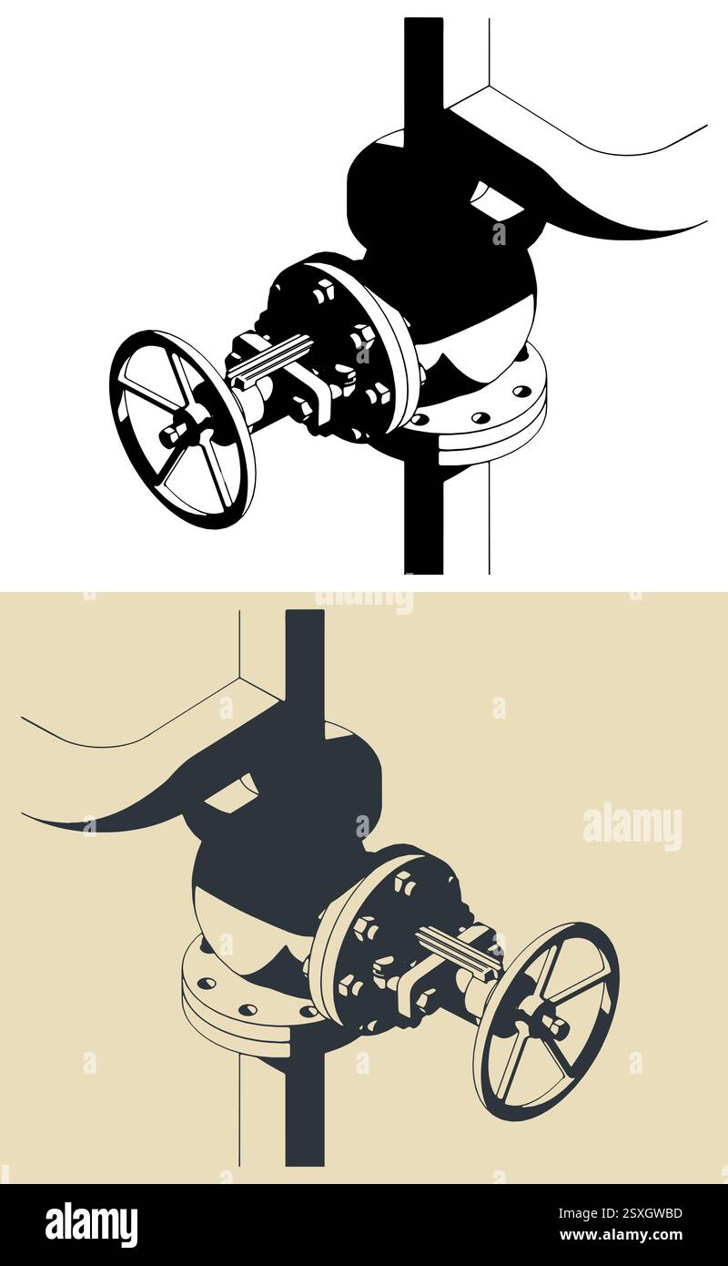 Illustrations isométriques vectorielles stylisées de la vanne de vapeur Illustration de Vecteur