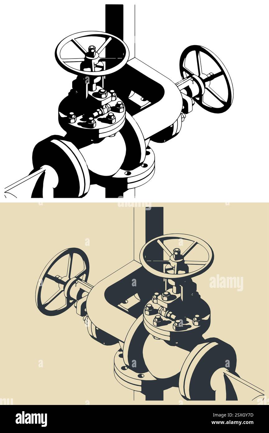 Illustrations vectorielles stylisées de gros plans de robinets à bille Illustration de Vecteur