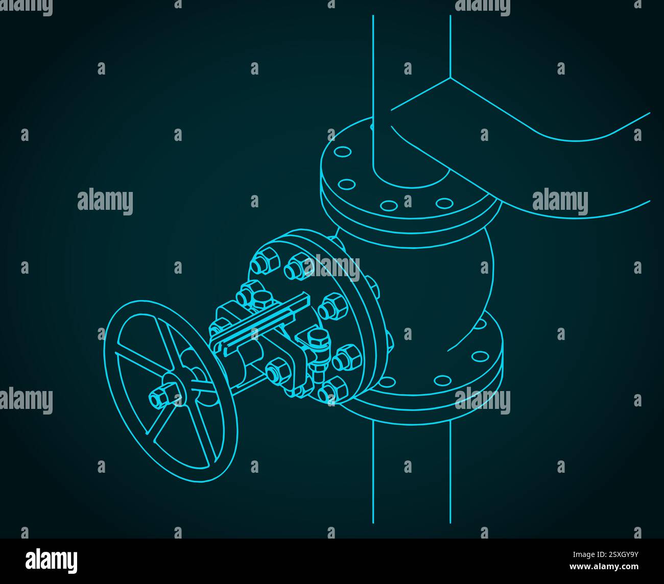 Illustration vectorielle stylisée du plan isométrique de vanne à globe de vapeur Illustration de Vecteur