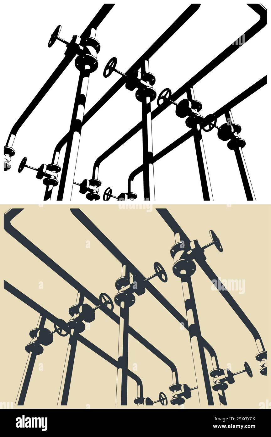 Illustrations vectorielles stylisées de tuyaux industriels et de vannes Illustration de Vecteur