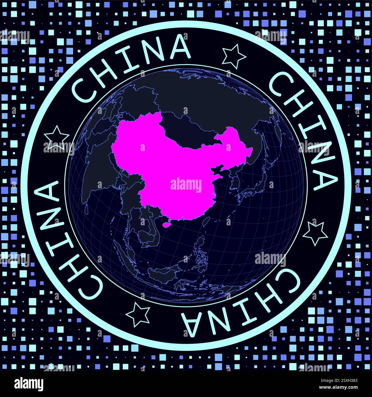 Chine sur le vecteur globe. Vue satellite futuriste du monde centrée sur la Chine. Illustration de Vecteur