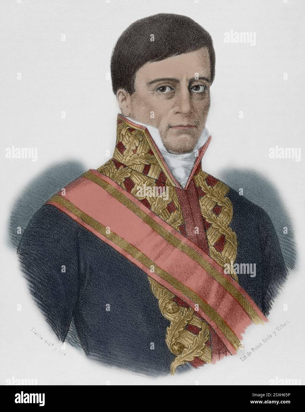 Juan Ruiz de Apodaca (Juan José Ruiz de Apodaca y Eliza) (1754-1835), comte de Venadito. Commandant général de l'escadron océanique, ambassadeur à Londres, capitaine général de Cuba et des deux Floridas, vice-roi de Nouvelle-Espagne (1816-1821) et capitaine général de l'Armada royale espagnole. Portrait. Dessin de Llanta. Lithographie. Coloration ultérieure. Cronica General de España, Historia Ilustrada y Descriptiva de sus Provincias. Andalousie, 1867. Banque D'Images