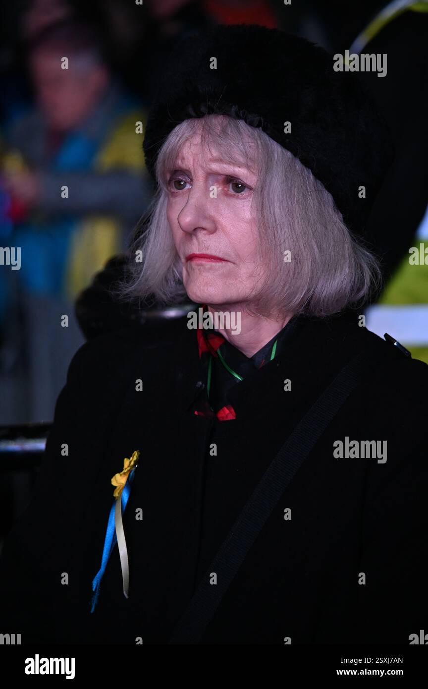 LONDRES, ROYAUME-UNI. 24 février 2025. À l'occasion du troisième anniversaire de l'invasion russe de l'Ukraine, les familles ukrainiennes et leurs partisans se rassemblent pour un rassemblement à Trafalgar Square, Londres, Angleterre. (Photo de 李世惠/Voir Li/Picture Capital) crédit : Voir Li/Picture Capital/Alamy Live News Banque D'Images