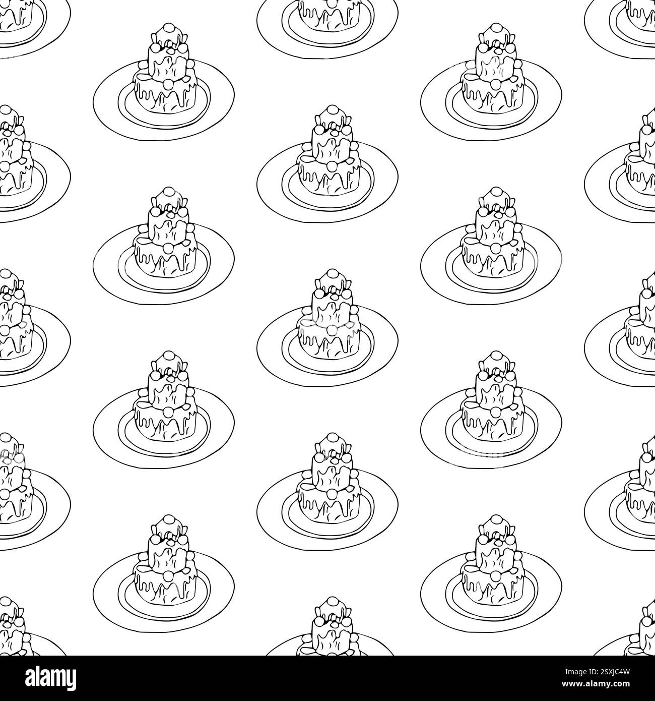 Gros gâteau décoré de glaçage. Motif sans couture. Griffonner. Illustration de Vecteur