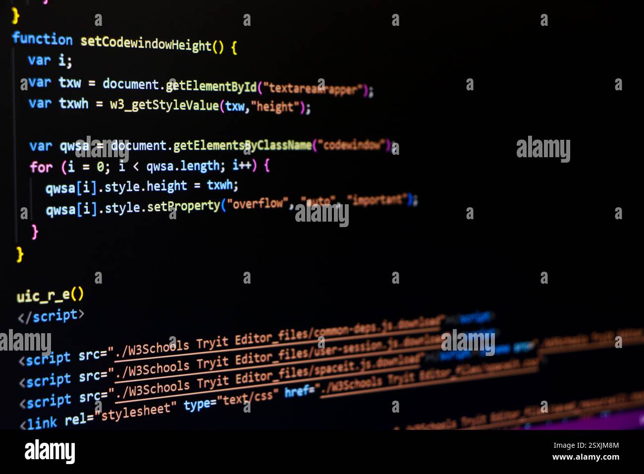 Écran de codage de programmation, écran de codage de développeur Web Banque D'Images