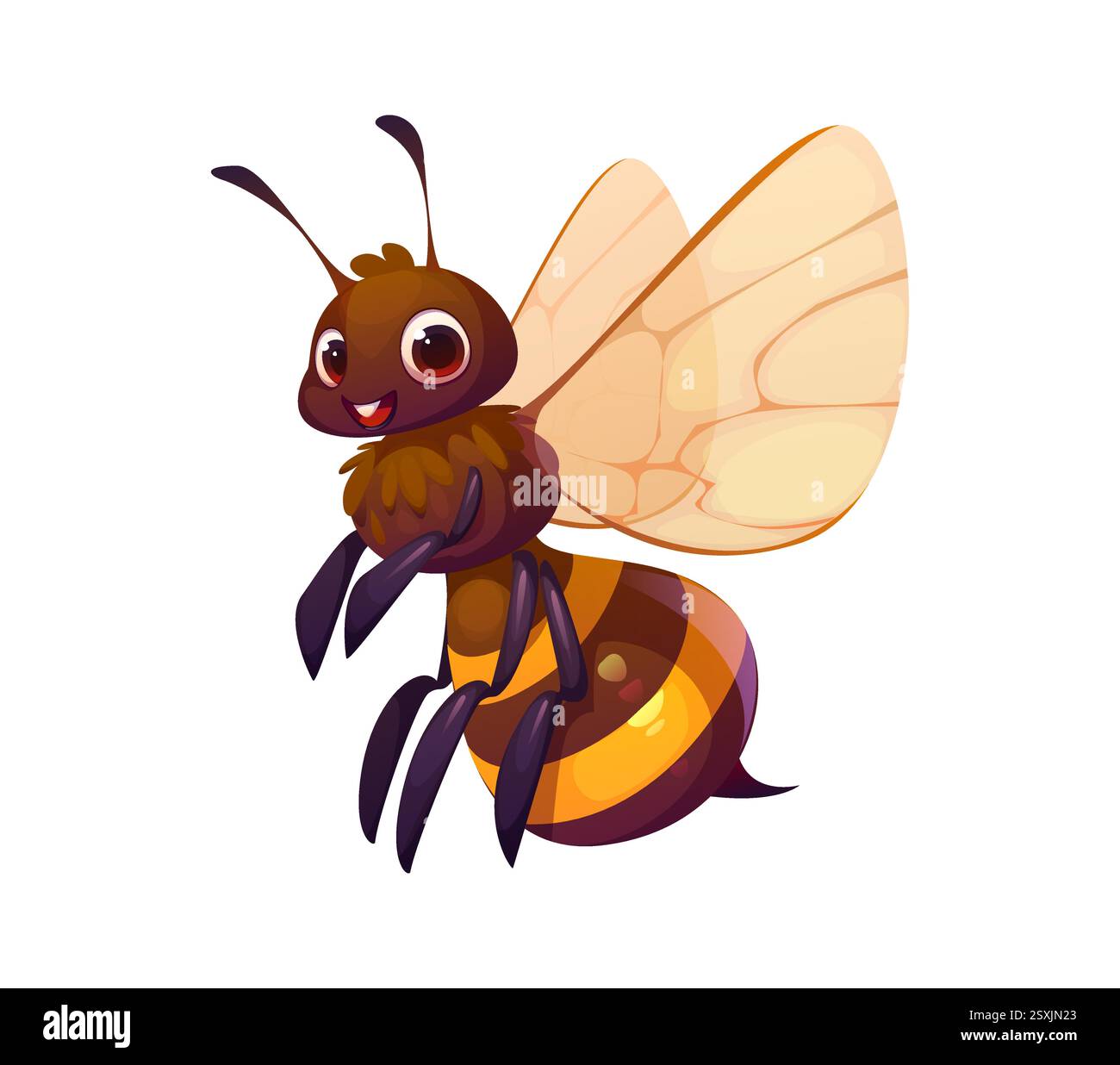 Personnage d'insecte d'abeille drôle de dessin animé. Nature Kid insecte comique caractère heureux. Kawaii petite abeille, guêpe ou bum bug insecte enfantin isolé vecteur perso Illustration de Vecteur