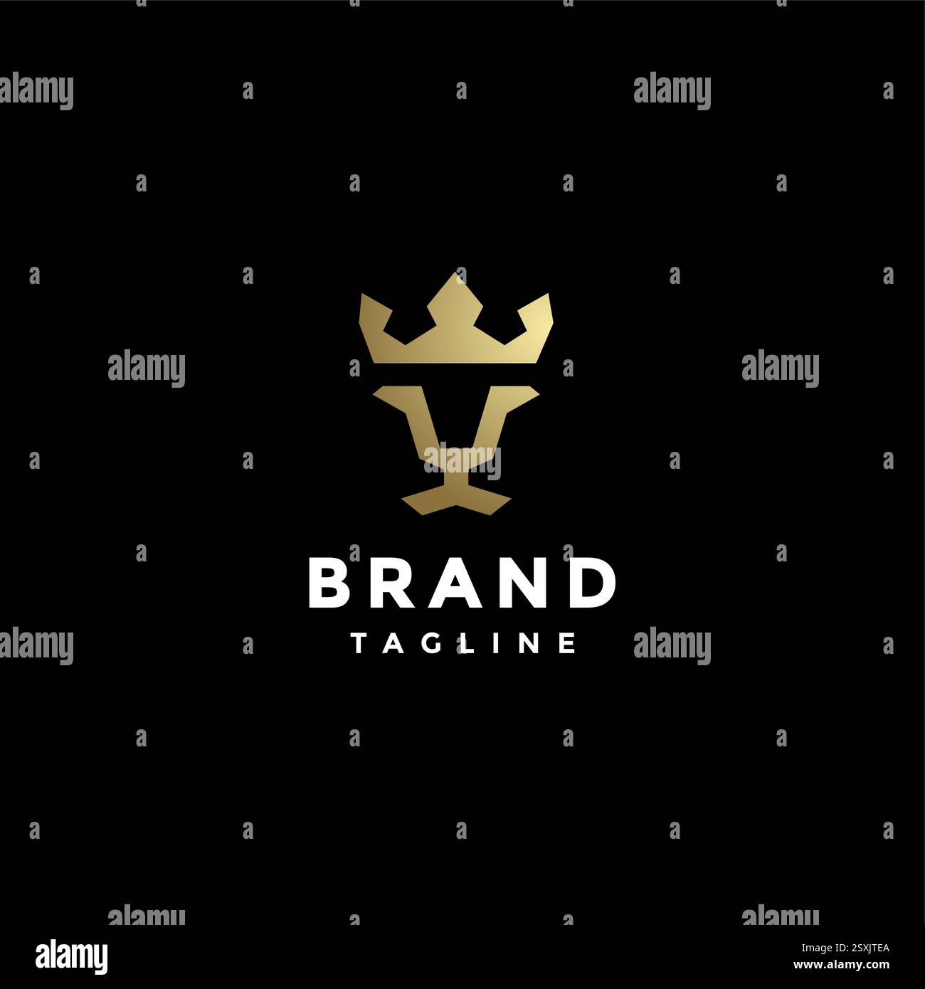 Conception simple du logo visage Roi Lion. Visage de lion simple avec logo Crown Design. Illustration de Vecteur