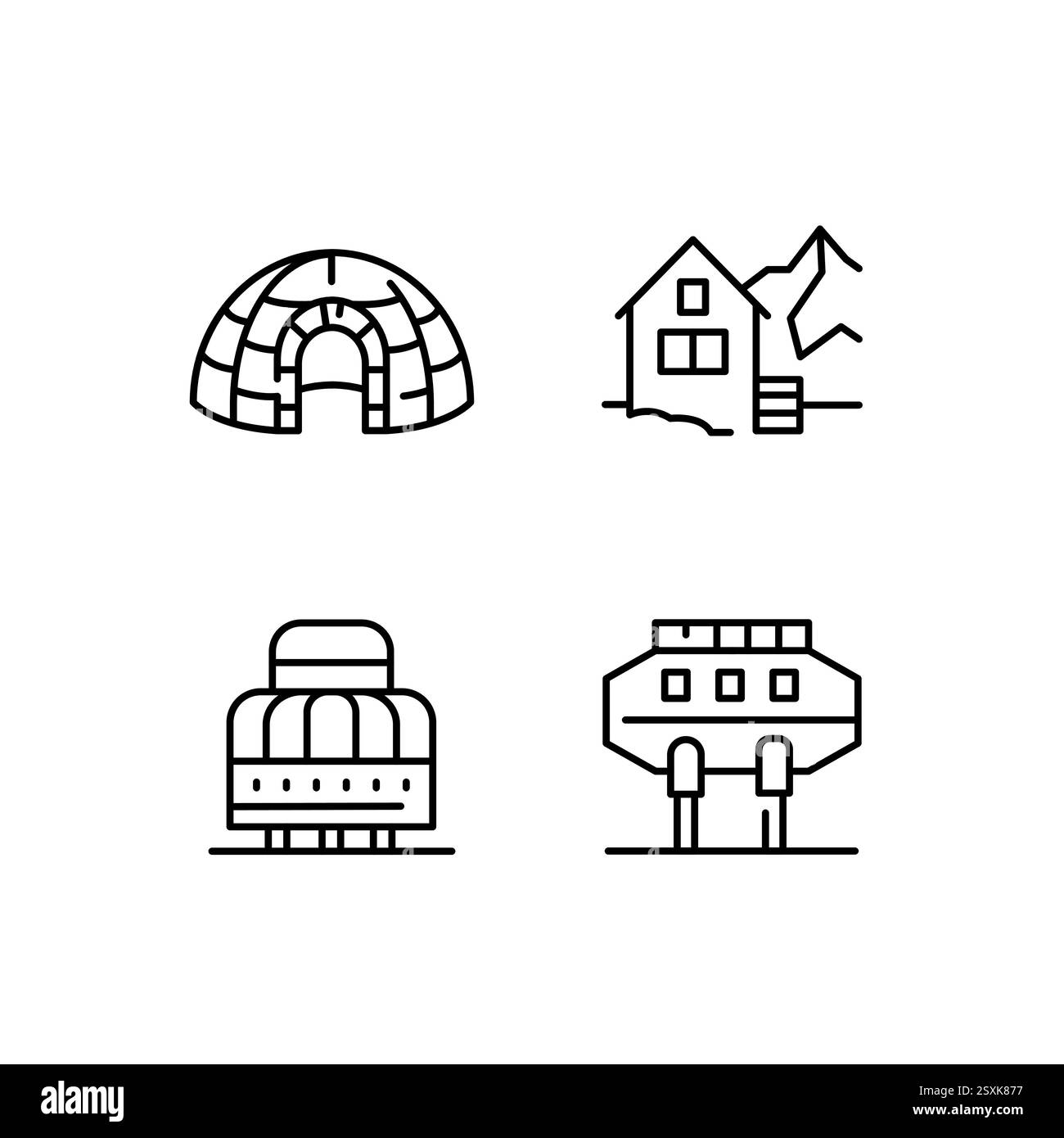 Jeu d'icônes des bâtiments arctiques Illustration de Vecteur
