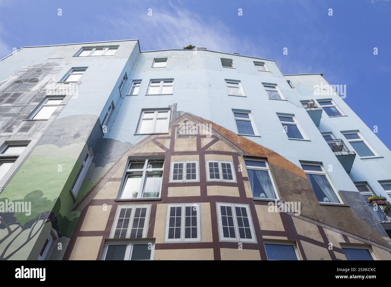 Peinture de façade colorée sur de vieux bâtiments résidentiels, Poeseldorf, Harvestehude, Hambourg, Allemagne, Europe Banque D'Images
