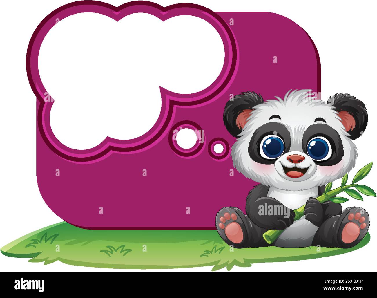 Adorable panda tenant du bambou sur une parcelle herbeuse Illustration de Vecteur