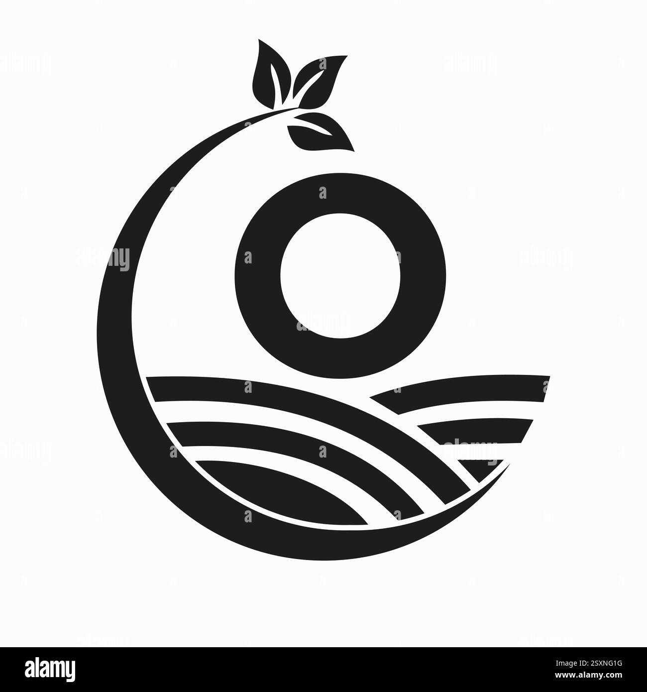 Lettre initiale O logo Agriculture et agriculture combiné avec symbole champ et feuille Illustration de Vecteur