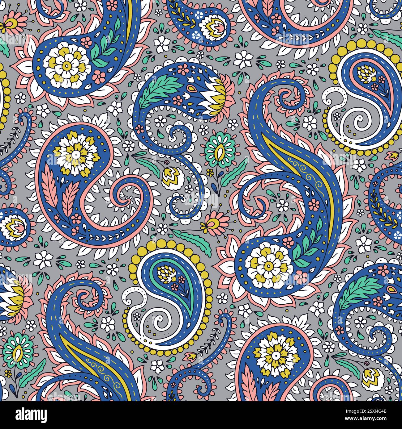 Motif sans couture avec motifs Paisley bleus Illustration de Vecteur