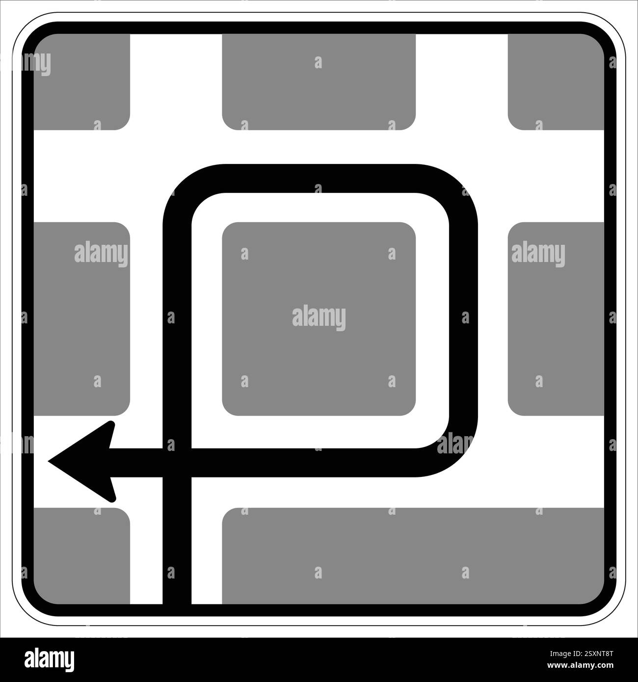 Panneau indiquant un virage à gauche obligatoire sur une route pavée. Illustration de Vecteur