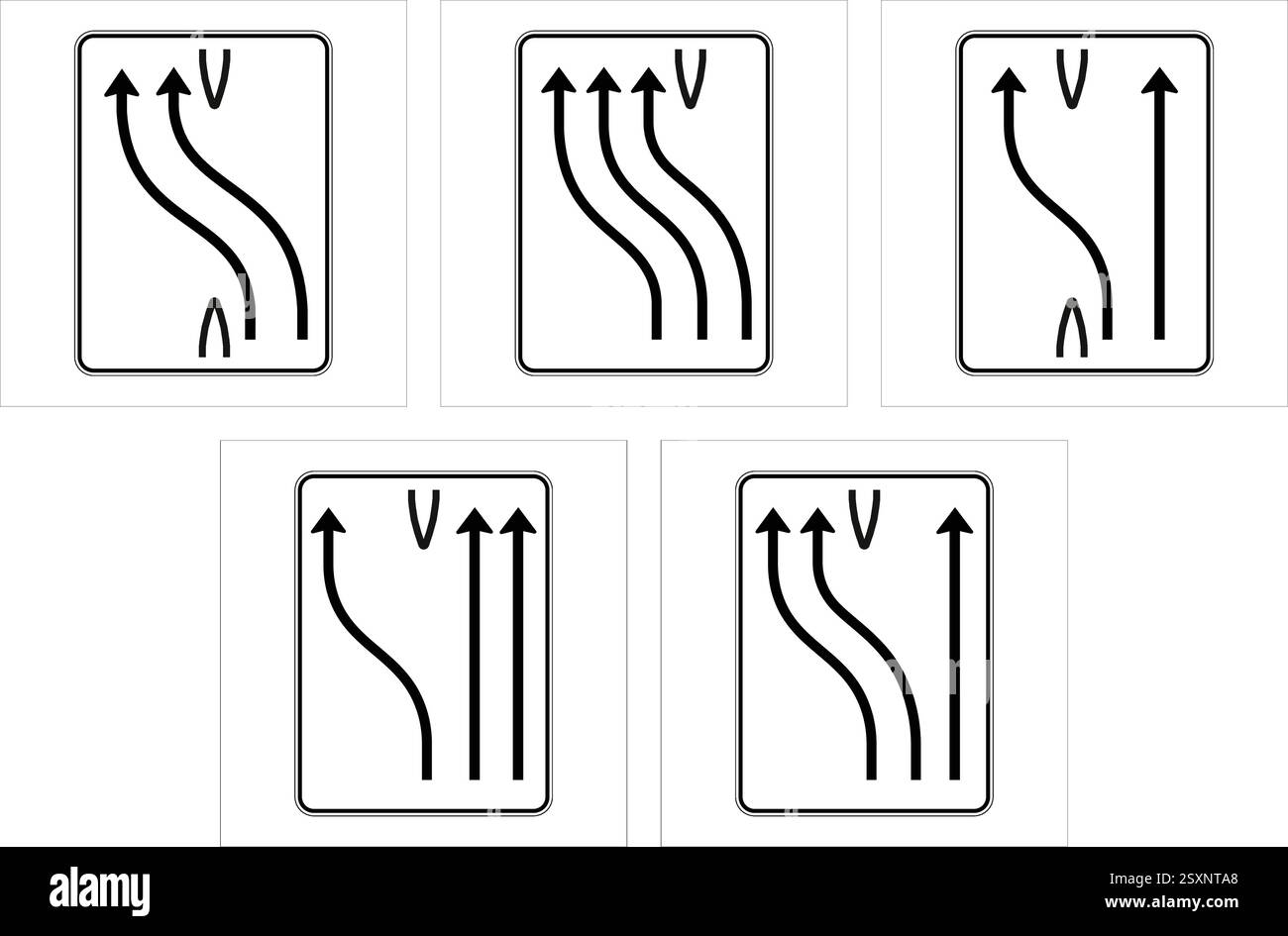 Ajout d'un panneau de signalisation indiquant la réduction de voie fusionnant les variations de flux de trafic, isolé sur blanc. Illustration de Vecteur