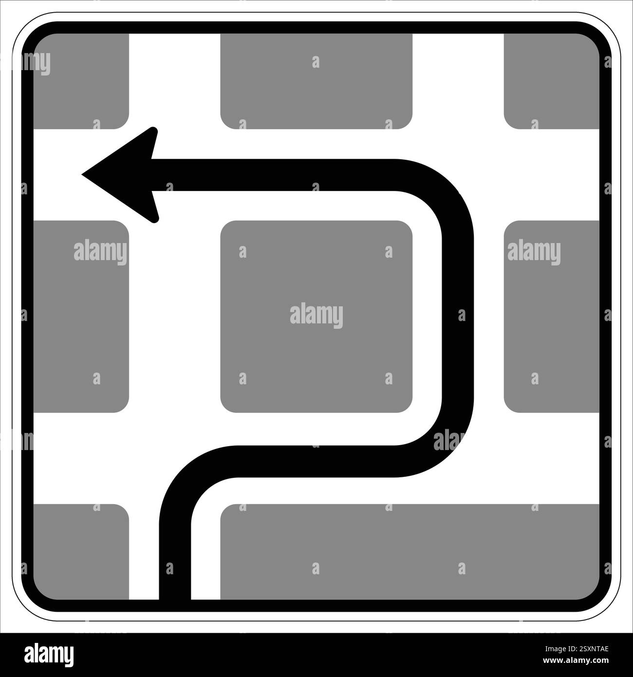Panneau indiquant un virage à gauche obligatoire sur une route pavée. Illustration de Vecteur