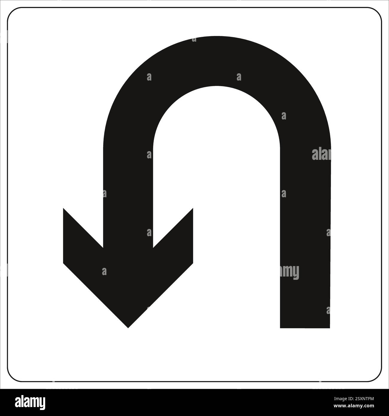 Panneau de signalisation en demi-tour dirigé vers le bas, indiquant la manœuvre autorisée, sur fond blanc. Illustration de Vecteur