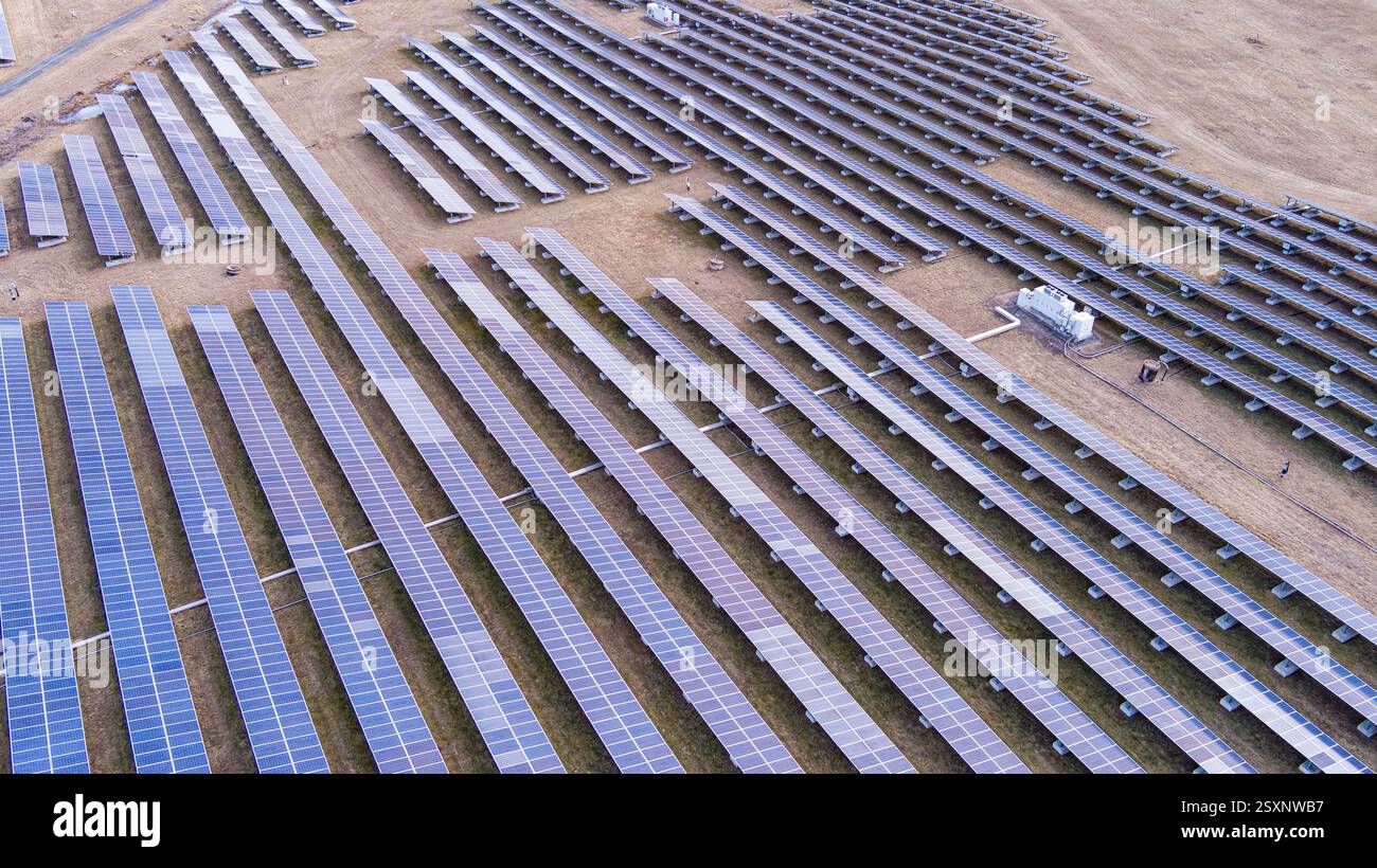 Vue aérienne de la ferme solaire, Pennsylvanie USA Banque D'Images
