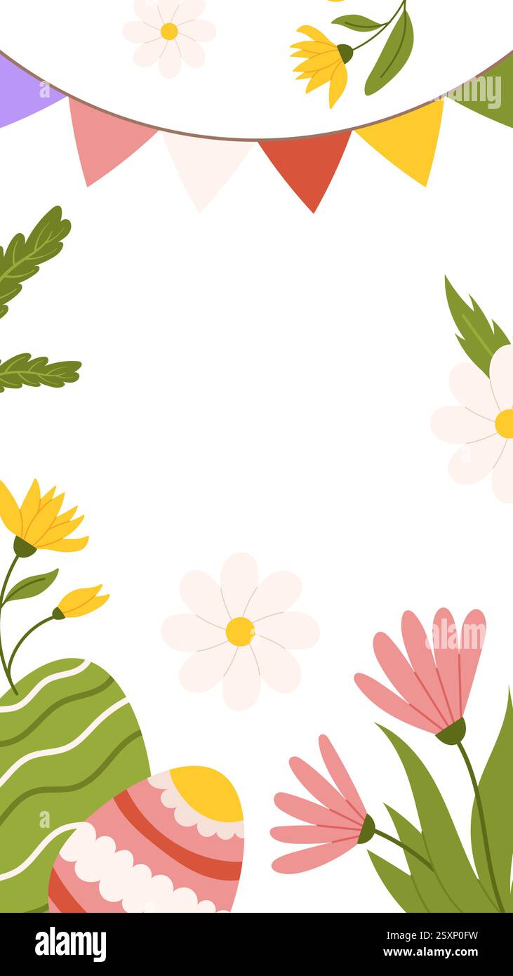 Oeufs de Pâques fond floral printemps modèle de carte de voeux vertical bannière histoire de médias sociaux Illustration de Vecteur