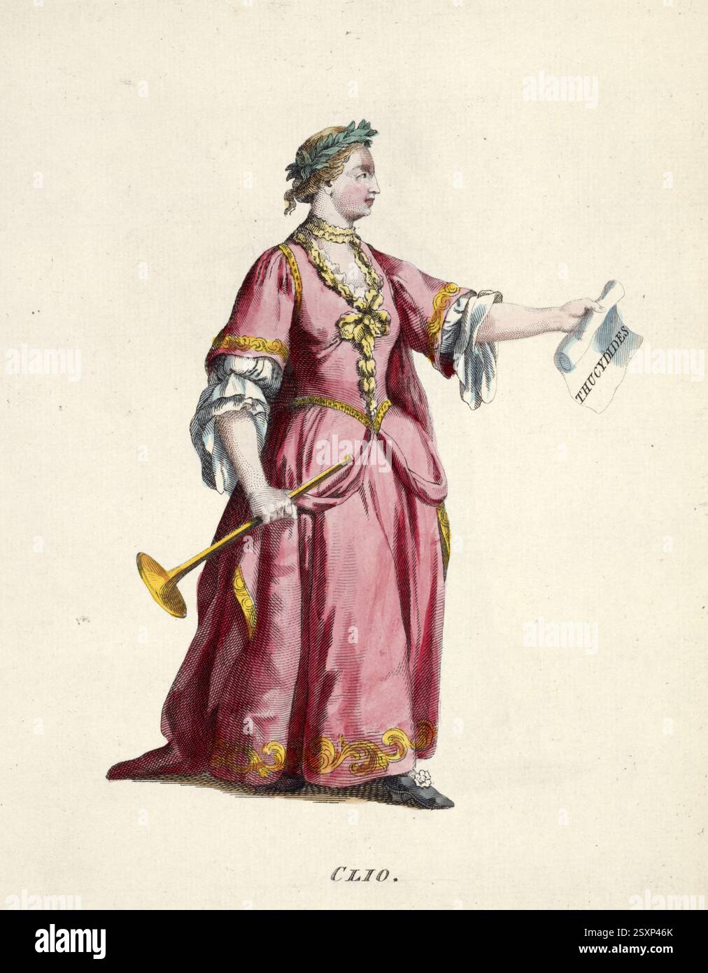 Habillement historique, mode à travers le temps, Klio, Kleio ou Clio est l'une des neuf muses de la mythologie grecque, fille de Zeus et Mnemosyne, reproduction restaurée numériquement d'un original du XVIIIe/XIXe siècle, date exacte inconnue, Historische Kleidung, mode im Laufe der Zeit, Kleio oder Clio ist in der griechischen mythologie eine der neun Musen, Tochter des Zeus und der Mnemosyne, digital restaurierte Reorkeiner 18/19/19. Jahrhundert, genaues Datum nicht bekannt Banque D'Images