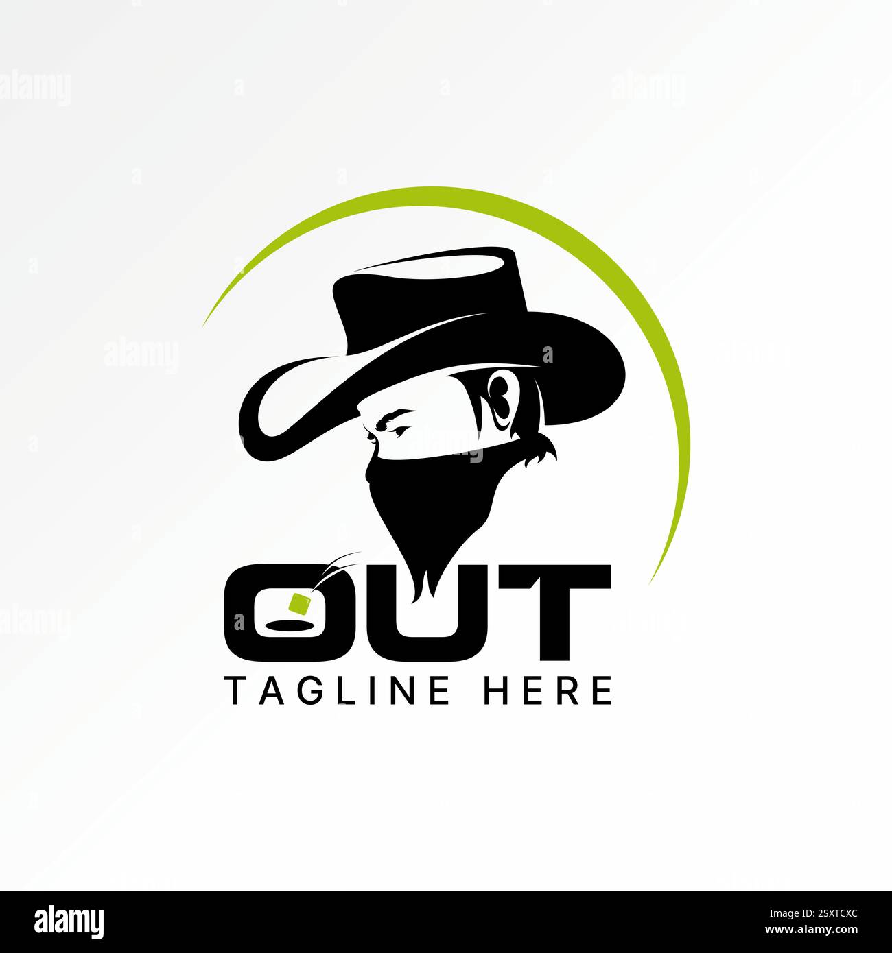 Conception de logo concept graphique créatif vecteur premium image stock top vendre homme dans le chapeau de cowboy tissu masque côté tête shérif style mode pistolet crime macho Illustration de Vecteur