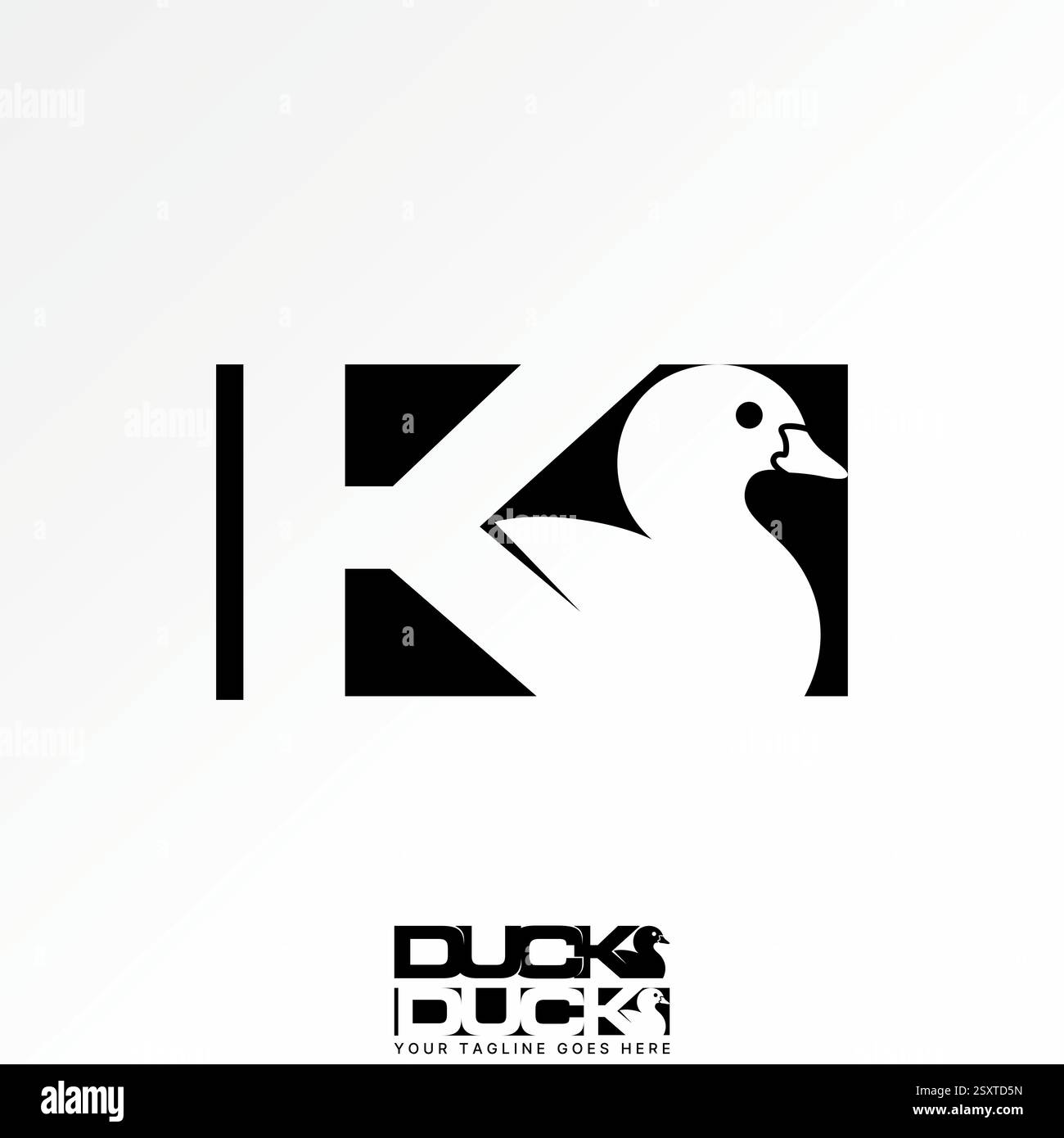 Conception de logo concept graphique créatif premium vecteur image stock top vente initiale K police négatif spave avec canard sur monogramme carré typo agriculteur d'animaux Illustration de Vecteur