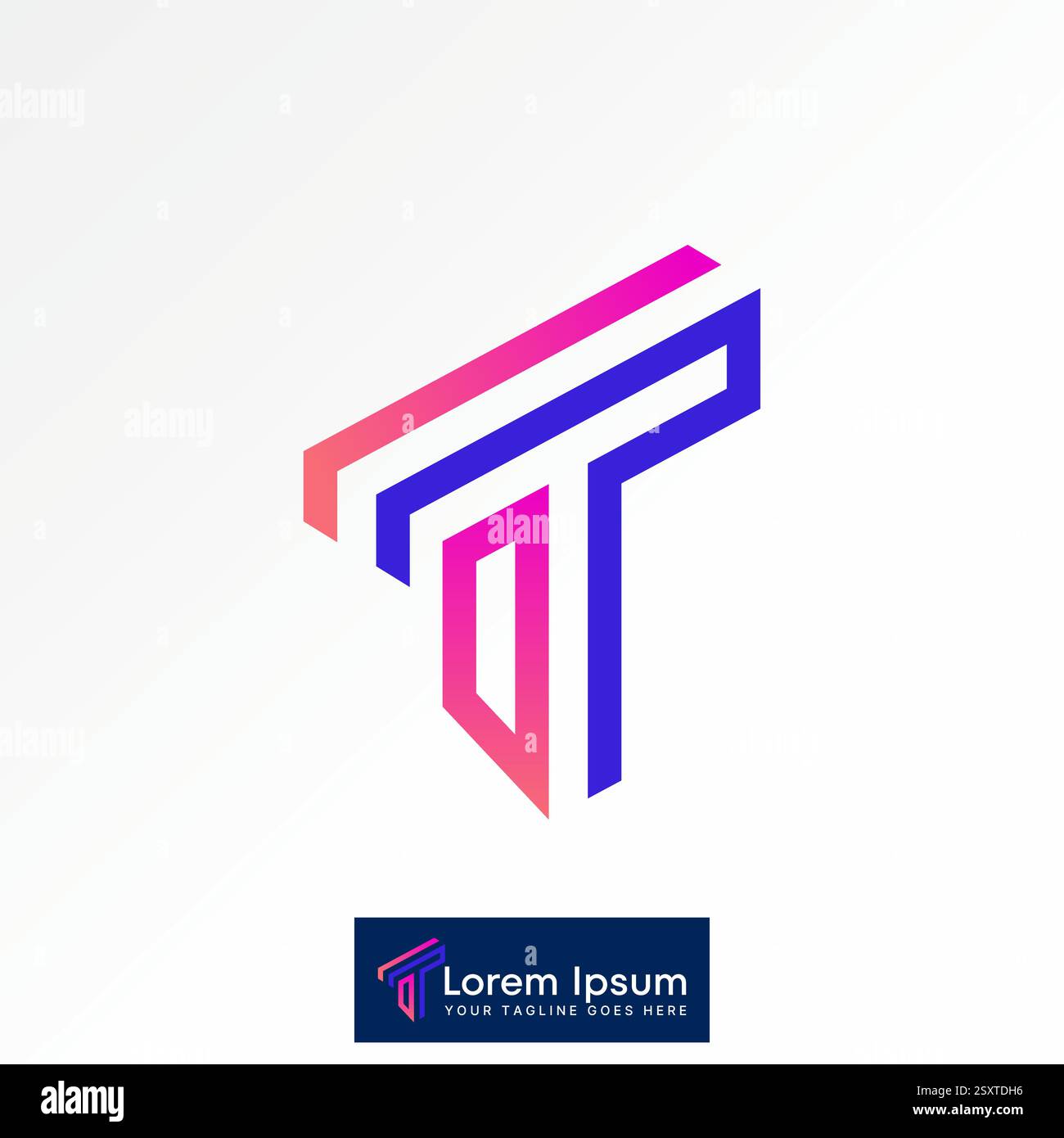 Conception de logo concept graphique créatif premium vecteur image stock top vendre initial T font double ligne vue 3D à monogramme typographie media tech son Illustration de Vecteur