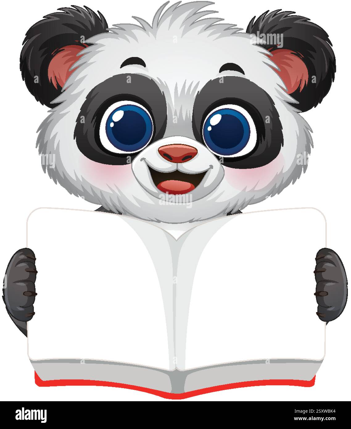 Adorable panda tenant un livre ouvert, souriant joyeusement Illustration de Vecteur
