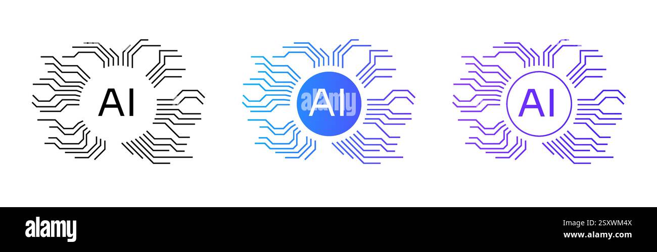 Logo de puce de circuit bleu pour l'IA et la technologie futuriste. Illustration de Vecteur