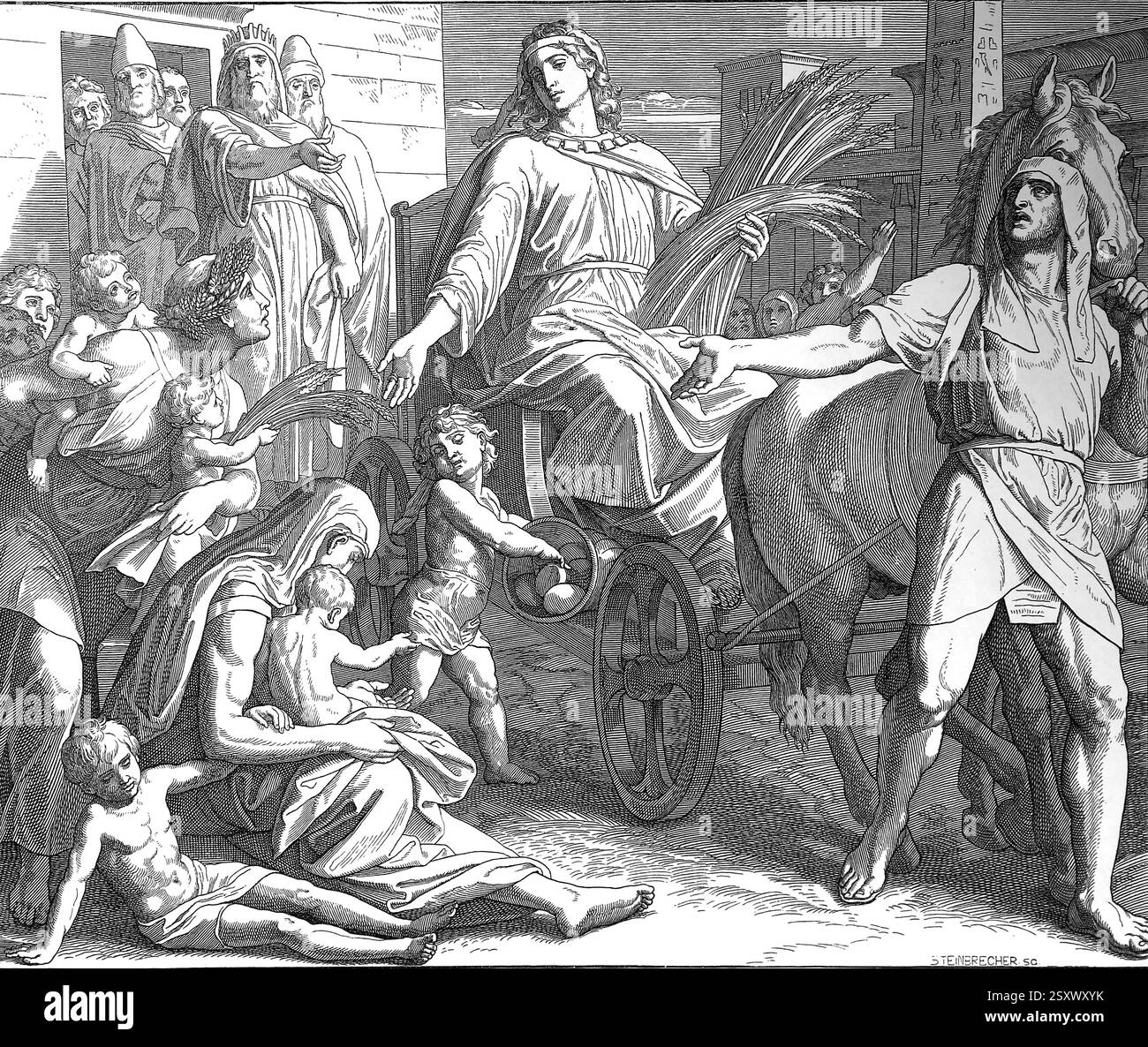 Ancien Testament. Joseph prend le commandement en second en Égypte. Genèse illustration par J. Schnorr von Carolsfeld. 'The Picture Bible', 1852-60. Banque D'Images