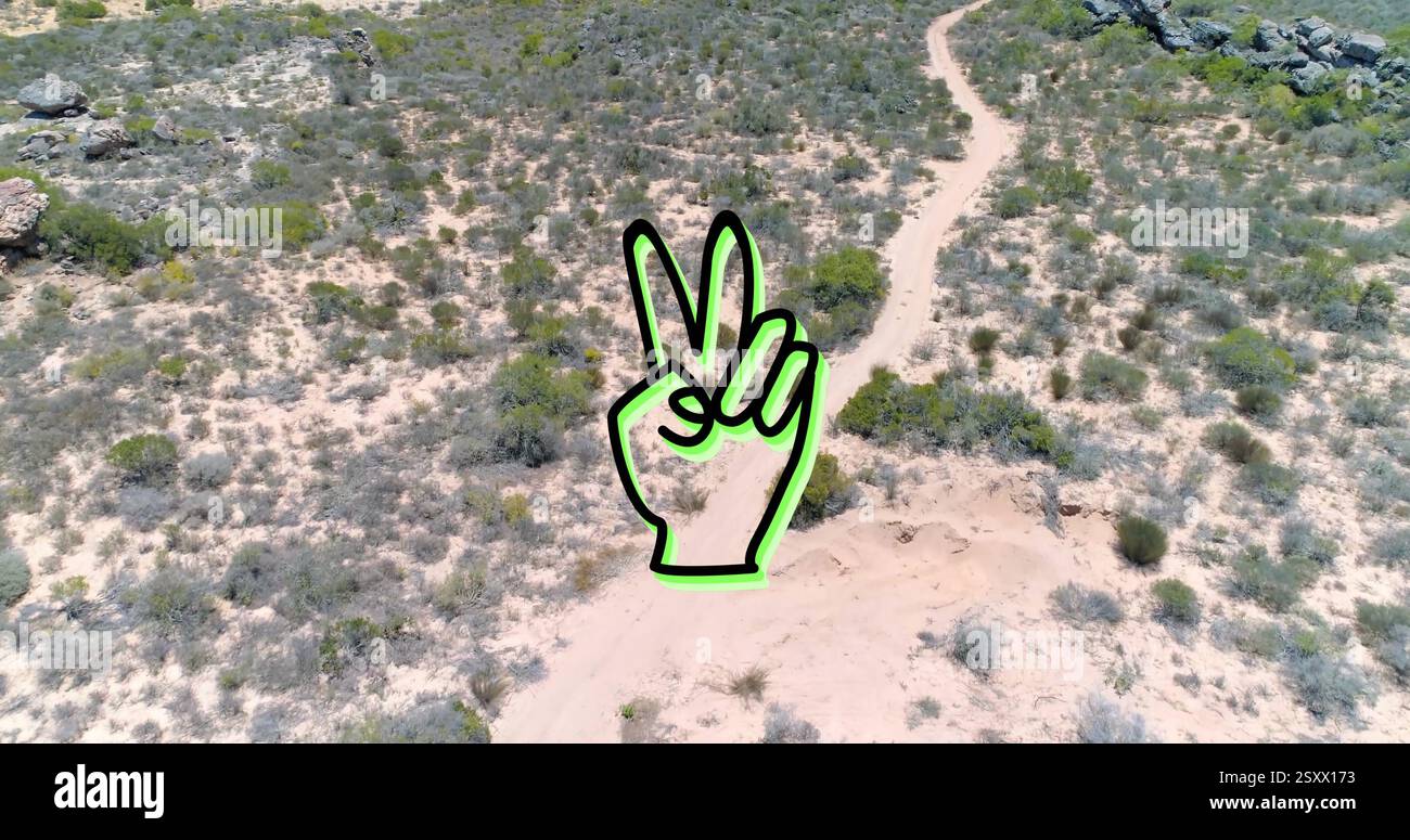 Image de geste de paix sur le paysage Banque D'Images